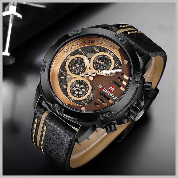 Sport Military Watches for Men Waterproof Watch , black+rose gold+brown - Picture 4 of 8
